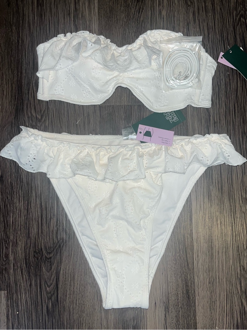 Cream Ruffle Bandeau Bikini Set - Women's Swim